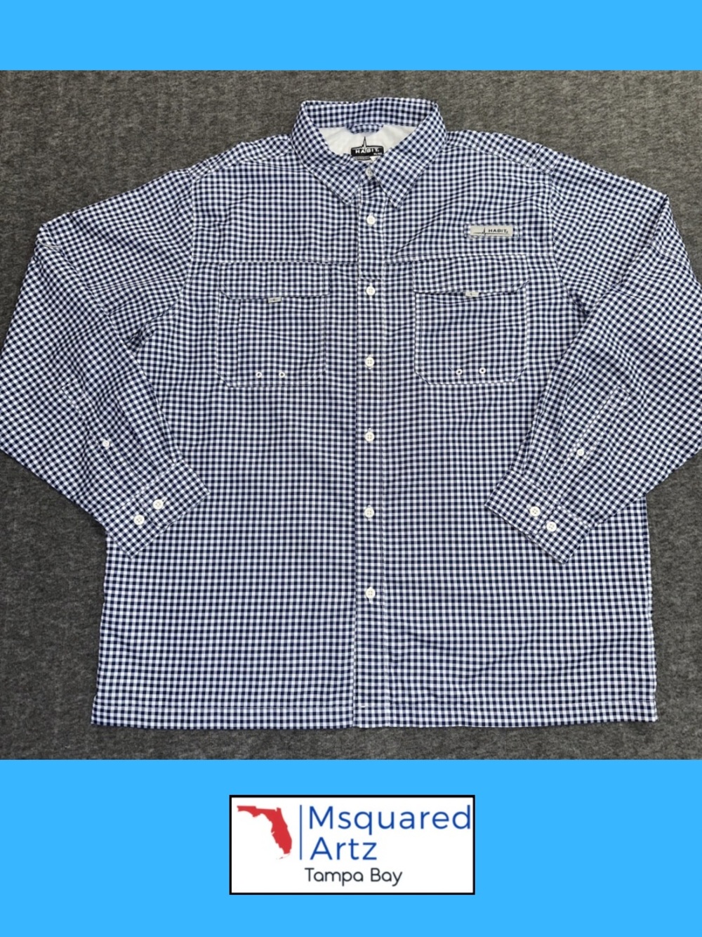 Habit River Guide Brookside Check Medieval Blue Fishing Shirt XL UPF 40 Vent